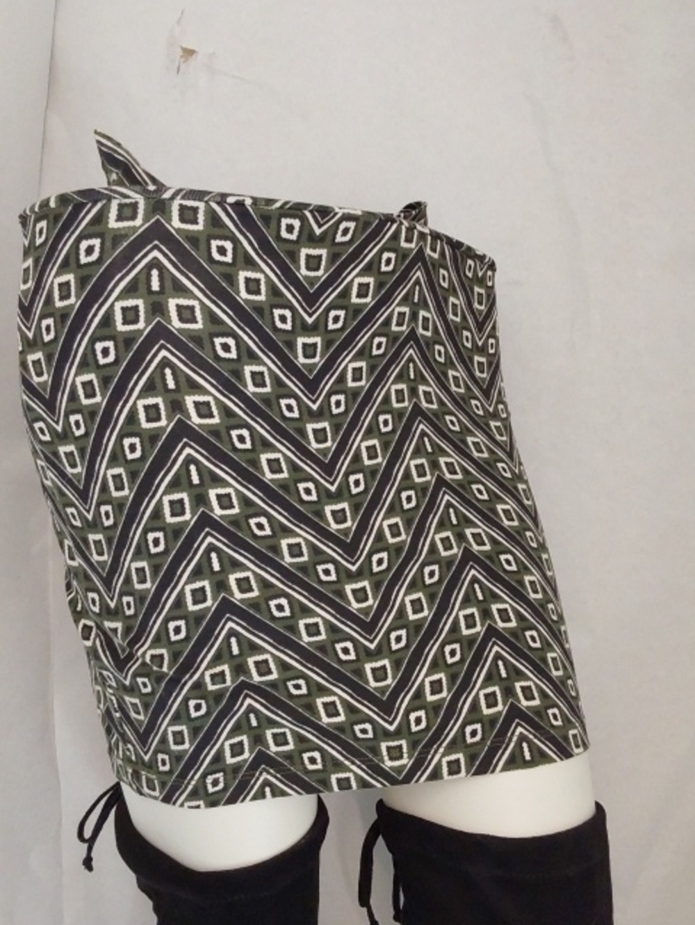 Printed Olive Chevron Mini Skirt